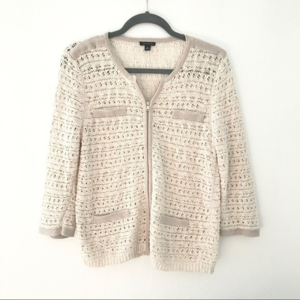 Ann Taylor open weave zip sweater cardigan…